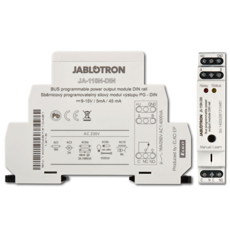 Jablotron JA-110N DIN - Relais interrupteur à BUS en rail DIN pour sorties PG du système_1